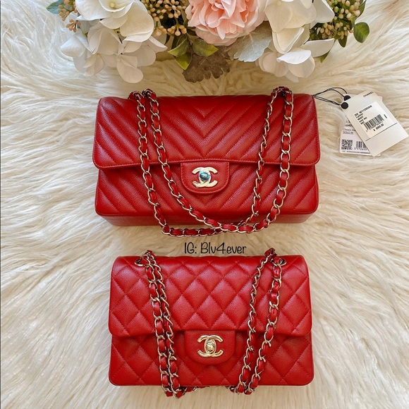Chanel 20B Red Chevron Classic M/L LGHW - Picture 7 of 7